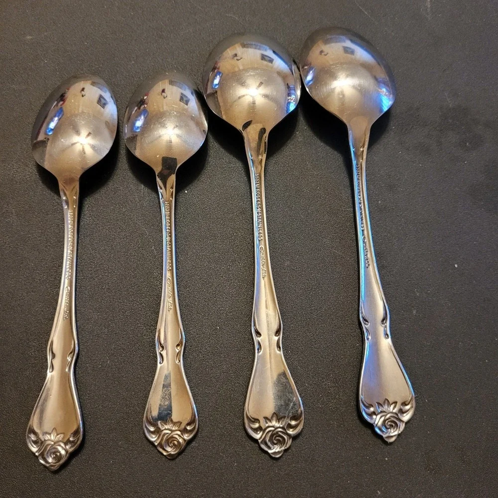 Vtg Lot of 4 Oneida USA‎ TRUE/ARBOR ROSE Stainless 2 Soup & 2 Tea Spoons